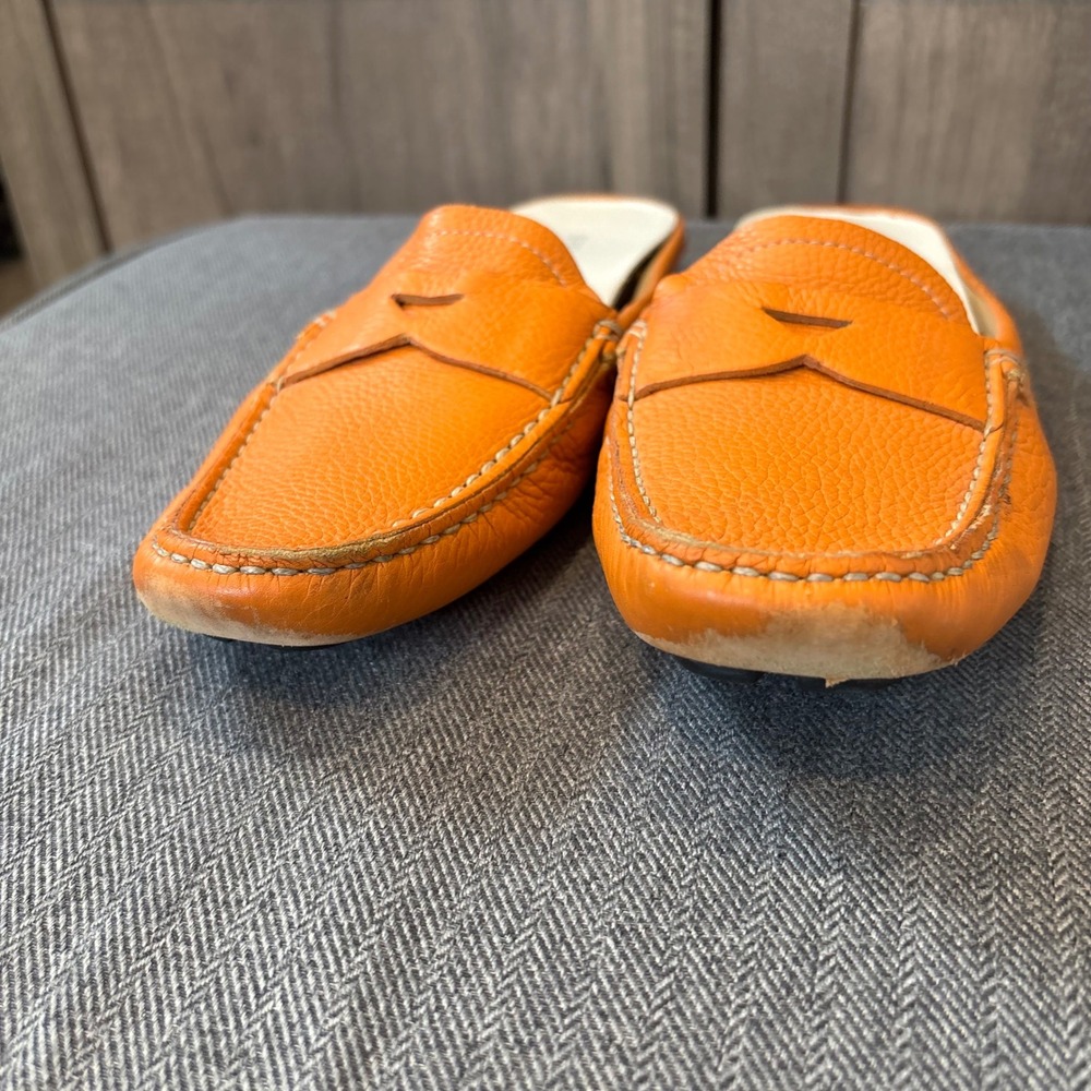 Prada Orange Pebbled Leather Mule Loafers Slip On Italy Womens 39 - Picture 4 of 8